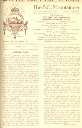 The B.C. Mountaineer 1931 August cover